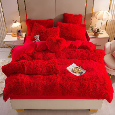 Fluffy Plush Faux Fur Velvet Shaggy Queen King Size Dekbed Bedden Set Op maat