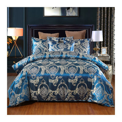 Solid Color Satin Duvet Cover Set European Retro Baroque Stijl Custom Jacquard Blauw