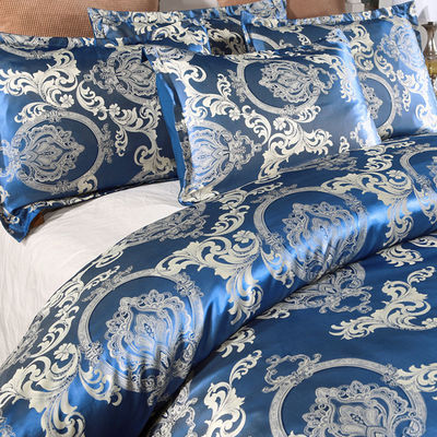 Solid Color Satin Duvet Cover Set European Retro Baroque Stijl Custom Jacquard Blauw