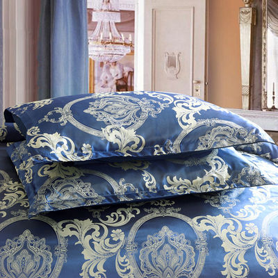 Solid Color Satin Duvet Cover Set European Retro Baroque Stijl Custom Jacquard Blauw