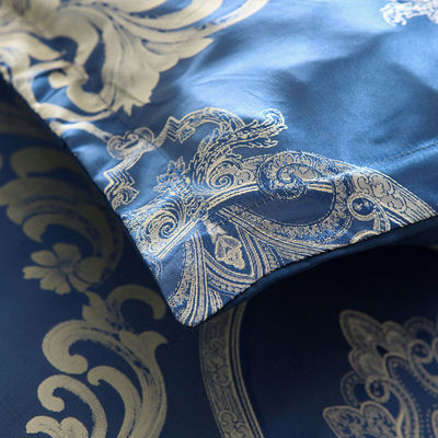 Solid Color Satin Duvet Cover Set European Retro Baroque Stijl Custom Jacquard Blauw