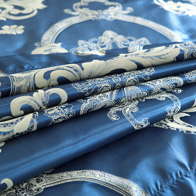 Solid Color Satin Duvet Cover Set European Retro Baroque Stijl Custom Jacquard Blauw