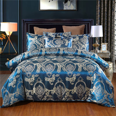 Solid Color Satin Duvet Cover Set European Retro Baroque Stijl Custom Jacquard Blauw
