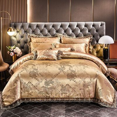 Luxe Europese stijl Satin Jacquard kant Modal vezel Vier stukken beddengoed Set Sheet Set