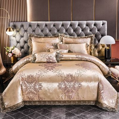Luxe Europese stijl Satin Jacquard kant Modal vezel Vier stukken beddengoed Set Sheet Set
