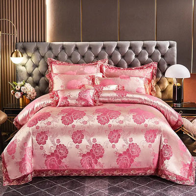 Luxe Europese stijl Satin Jacquard kant Modal vezel Vier stukken beddengoed Set Sheet Set