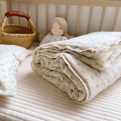 Superzacht, ademend, bloemige mosselen, babybed, deken en deken, katoen, lichtgewicht