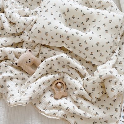 Superzacht, ademend, bloemige mosselen, babybed, deken en deken, katoen, lichtgewicht