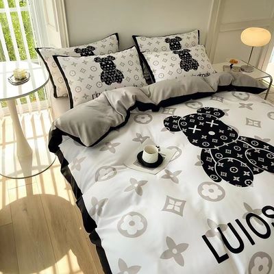 Gepersonaliseerde kleur 4pcs 100% polyester witte beer beddengoed set voor hotel baby home